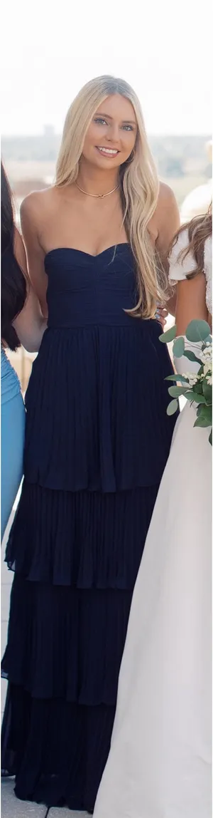 Sensational Navy Blue Strapless Tiered Maxi Dress thumbnail 1