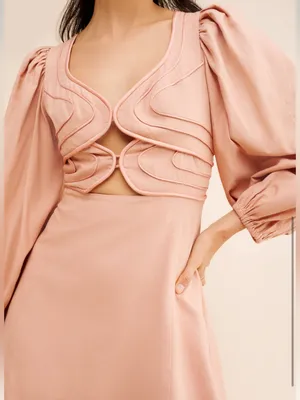 Farm Rio for Anthropologie Linen Long Sleeve Cutout Mini Dress Medium thumbnail 4