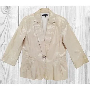 Lafayette 148 Jacket Womens 10 Beige Leather Single‎ Breasted Blazer VTG … thumbnail 1