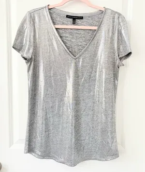 WHBM Silver V-Neck Women's Top Small thumbnail 1