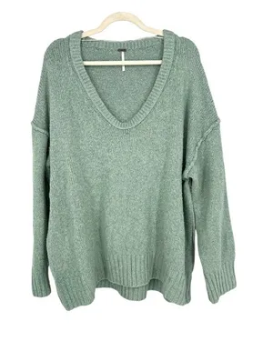 Free People Brookside Tunic Sweater Spearmint V-Neck Relaxed Fit Size Small thumbnail 1