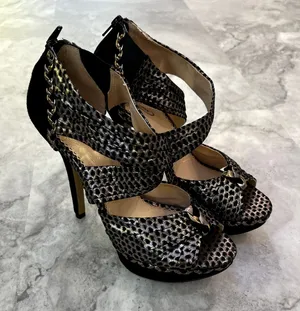 Poetic License Force Of Nature‎ Womens Black Leather High Heel Sandals Size 9.5 thumbnail 1
