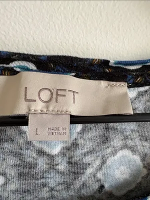 Loft Black Short-Sleeve Tee with Blue and White Medallion Pattern thumbnail 2