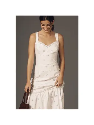 PAIGE‎ Pallas Eyelet Midi Dress White Cotton Sleeveless Size 8 thumbnail 2