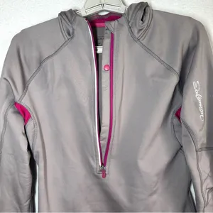 Salomon Half 1/2 Zip Hoodie Pullover Women's M Gray Pink Fleece Thermal Pockets thumbnail 3