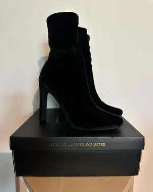 Loriah Black Velvet Booties thumbnail 1
