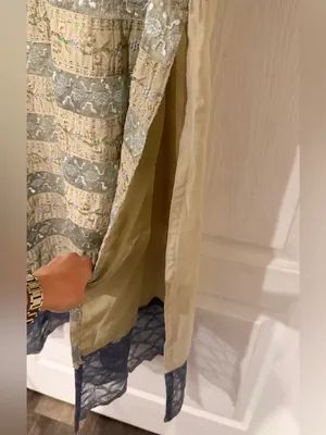 Handmade Indian Beige and Gray Embroidered Formal Women's Dress thumbnail 5