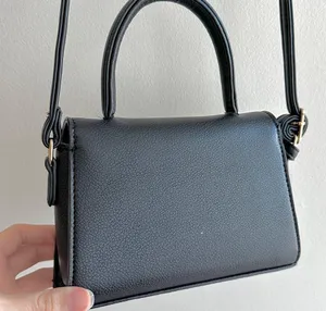 Small Black Top Handle Crossbody Faux Pebble Leather Snap Closure Bag thumbnail 10