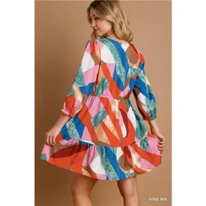 ✨NWT Umgee Abstract V-Neck Tiered Printed Dress‎ thumbnail 4