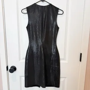VTG Cache Y2K Zip Front Bodycon‎ Dress Small Black Rave Party Cyber Goth thumbnail 3
