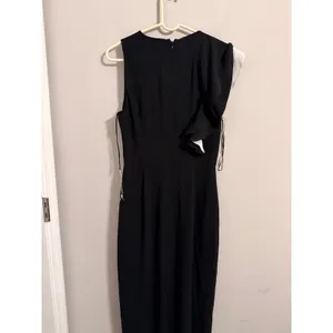 Halston Heritage Maxi Dress Womens 4 Black Ruffle Sleeveless Two Tone Gown‎ thumbnail 7
