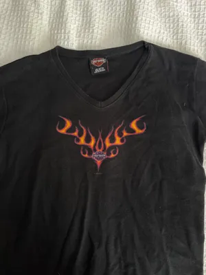 Harley-Davidson Black Flame Graphic Fitted Tee | Y2K | Size S thumbnail 2