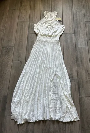 Ramy Brook White Halter Pleated Maxi Dress thumbnail 1