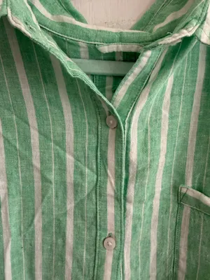 Aerie Green White Striped Linen Blend Coverup Button-Up Shirt - size L thumbnail 4