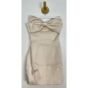 HOUSE OF CB Ariella Satin Crystal Embellished Bow Dress in Ivory Size Small thumbnail 6