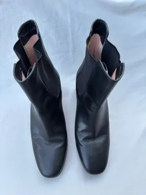 J.Crew Leather Chelsea Ankle Boots Black Block Heel Almond/Rounded Toe Size 9.5 thumbnail 2