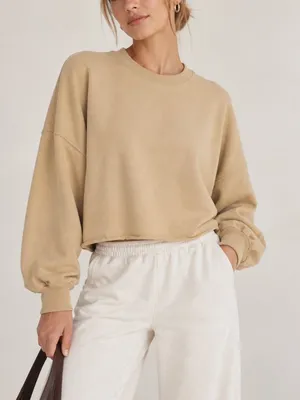 Lululemon Cropped Crewneck Sweatshirt Balloon Sleeve Tan XS/S thumbnail 1