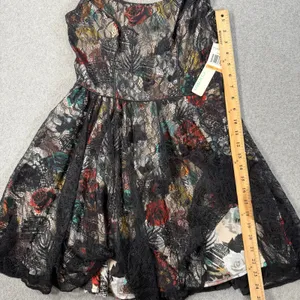 CHORD Juniors Size 7 Black Multi-Color Floral Lace Sleeveless Fit & Flare Dress thumbnail 7