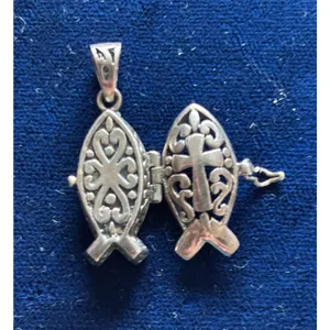 Vintage Sterling Silver Prayer Christian Box Cross Pendant 1" x .5" Opens Up thumbnail 7