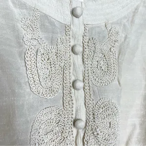 Adiva Cream Embroidered Boho Gauzy Belted Kimono Top Size Medium thumbnail 3