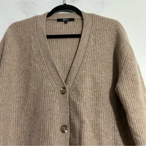 Quince Mongolian Cashmere Oversized Tan Cardigan Sweater Small Minimal Neutral thumbnail 3