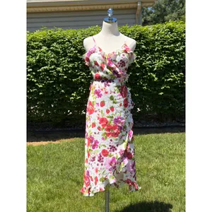 NEW Abercrombie Strawberry Floral‎ Ruffle Wrap Midi Autumn Wedding Guest Dress thumbnail 2
