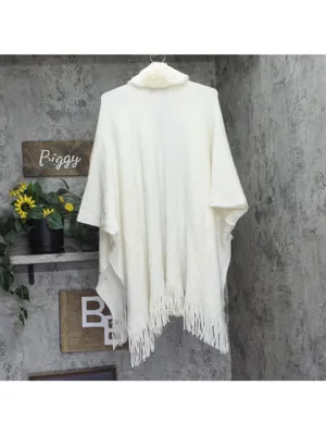 INC International Concepts Fringe Faux Fur Collar Topper Poncho Ivory Off White thumbnail 2