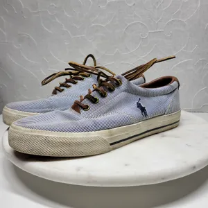 Polo Ralph Lauren Vaughn Boat Shoes Mens 9.5 Blue White Pinstriped Deck Sneakers thumbnail 5
