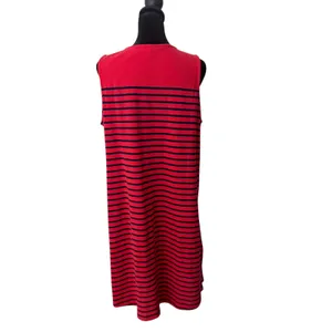 Talbots Shift Dress Size L Red Navy Striped Lace Up Knit Nautical Preppy‎ thumbnail 6
