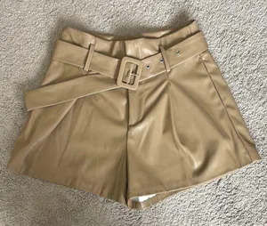 DO+BE Faux Leather Tan High Waist Belted Shorts thumbnail 1