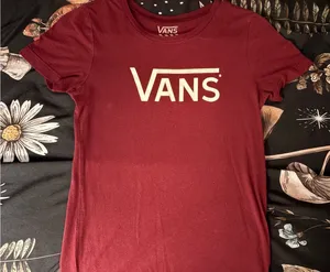 Vans women’s  Burgundy Crew Neck Logo Tee thumbnail 1