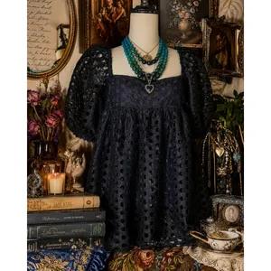 Kimchi Blue Black Eyelet Lace Babydoll Top‎ Puff Sleeve Boho Romantic Medium thumbnail 7