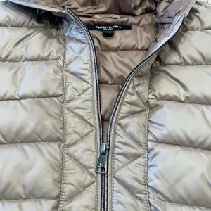 Kenneth‎ Cole New York Womens Taupe Quilted Hooded Puffer Jacket Parka Large L thumbnail 4