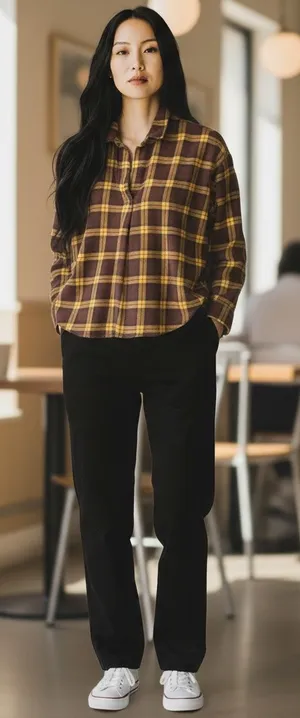 Uniqlo Women’s Medium Oversized Flannel Relaxed Fit Scooped Hem Shirt Lumberjack thumbnail 1