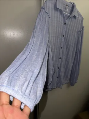 Free People Pale Blue Striped Button-Down Shirt thumbnail 3