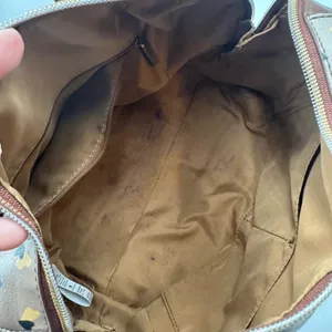Fossil Rachel Satchel Bag Taupe Heart Print Pebbled Leather Brown Trim Handbag thumbnail 7