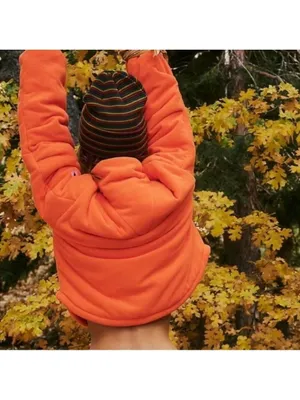 FP MOVEMENT Free People Neon Orange Puffer Fleece Jacket Cropped Insulated Sz L thumbnail 2