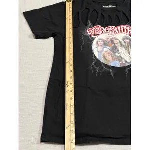 Aerosmith Graphic T-Shirt Black Cotton Cut Out Distressed Rock Band Tee Large thumbnail 5
