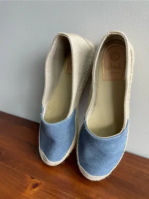 Casual Two-Tone Blue and Beige Espadrille Flats thumbnail 5