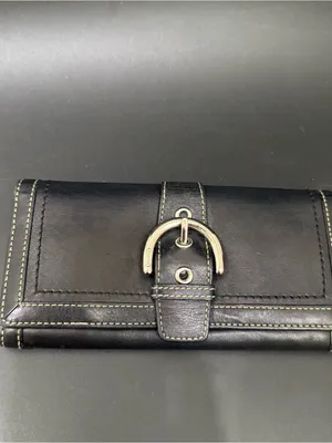 COACH Soho Buckle Classic Black Leather Contrast Stitch Tan Lining Bifold Wallet thumbnail 8
