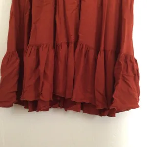 Zara Ruffle Midi V-Neck Terracotta Orange Red Smocked Tiered Flowy Dress Small thumbnail 6