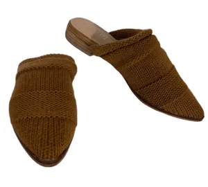 Mi.Im Brown Leather & Knit Sweater Fabric Flat Mule Slide Shoes (6m) thumbnail 1