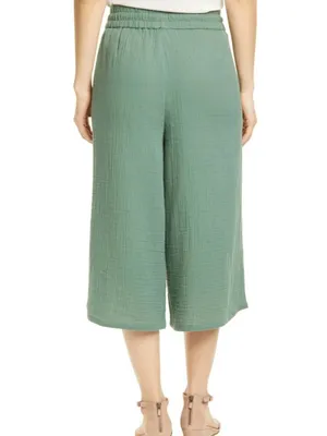 Eileen Fisher Nori Drawstring Wide Leg Cropped Culottes Organic Cotton Gauze thumbnail 3