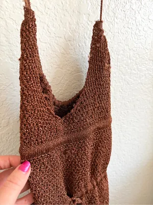 Outcast Braylee Brown knit Crochet Halter Mini Dress - Large L thumbnail 8