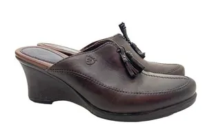 Ariat Women's Brown Leather Clogs Slip On Mules Tassels style #20926 size 7 thumbnail 1