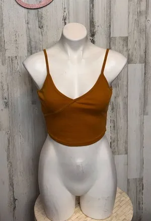 Bozzolo Mustard Ribbed Spaghetti Strap Crop Top Women’s Small Basic Stretch Cami thumbnail 1