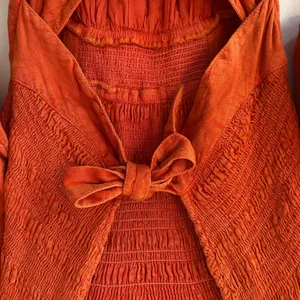 Free People Red Orange String of Hearts Button Down Puff Sleeve Maxi Dress Small thumbnail 6