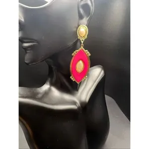 New! Ella Euro Pink Marquise Gold Tone Faux Pearl Earrings thumbnail 4