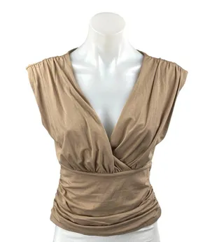 Abercrombie & Fitch Tan Beige Khaki Sleeveless Drape Deep V Blouse Top Size S thumbnail 1