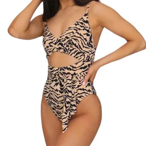 Baltic Born Cyprus One Piece‎ Swimsuit Animal Stripe Tan Black Cutout S0437B M thumbnail 1
